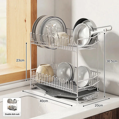 Dish Drying Rack with Drainboard, Dish Rack for Kitchen Counter, Dish Drainer Rack with Utensil Holder, Kitchen Organization