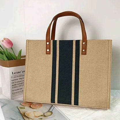 Women's Handbag Professional Commuter Stripe Simple Shoulder Large Bag Large Capacity Canvas Bag