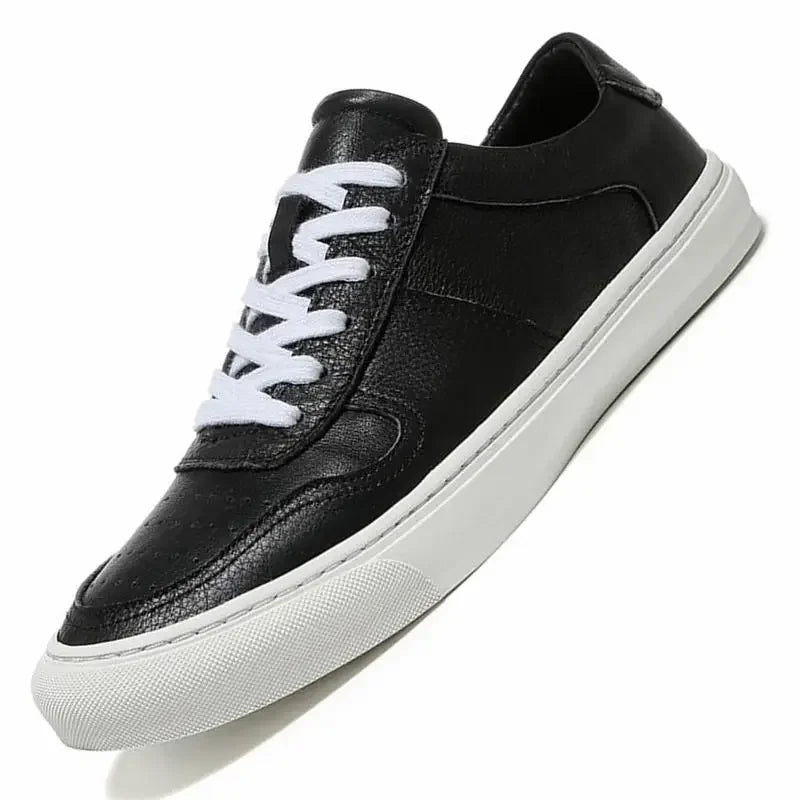 Men Casual Shoes Luxury Brand Fashion Black White Sneakers Men 100% COw Leather Breathable Soft Walking Footwear