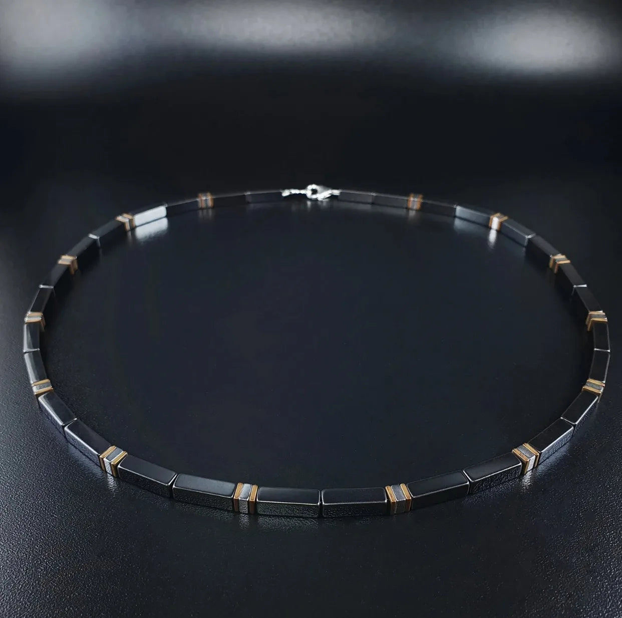 Mens Pearl Necklace with Hematite  Men Gemstones Necklace  Stone Necklace Onyx Mens Necklace