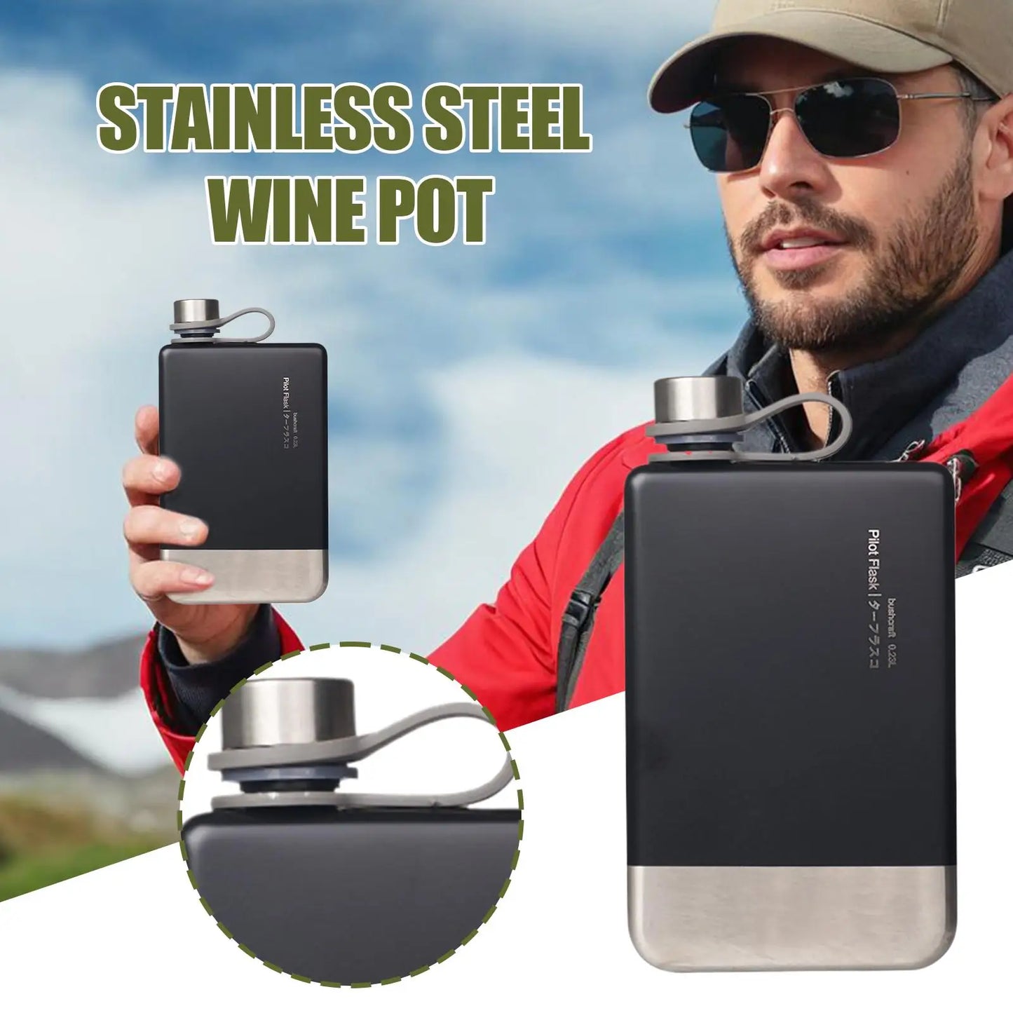 Flat Wine Bottle For Camping Stainless Steel Water Bottle Portable Outdoor Coffee Maker Camping Fuel Kerosene Bottle For Camp