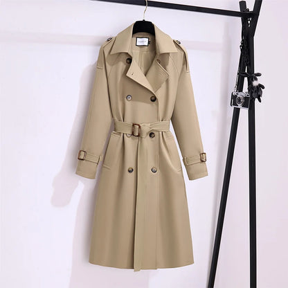 New 2025 Women British Style Windbreaker Streetwear Double Breasted Long Trench Coats Women Elegant Autumn Winter Casual Jackets