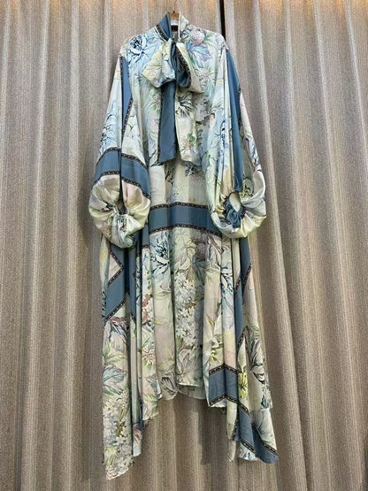 Retro Designe New Women's Fashion Elegant Autumn Long Sleeve Casual Loose Print Dress Female High Waist Chic Party Maxi Dress ﻿