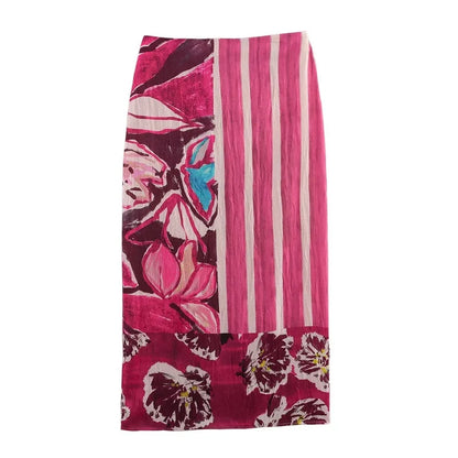 MUJER Print Satin Long Skirts for Women High Waist Midi Skirt Woman Summer Straight Women's Skirt Cylinder Vintage Woman Skirt