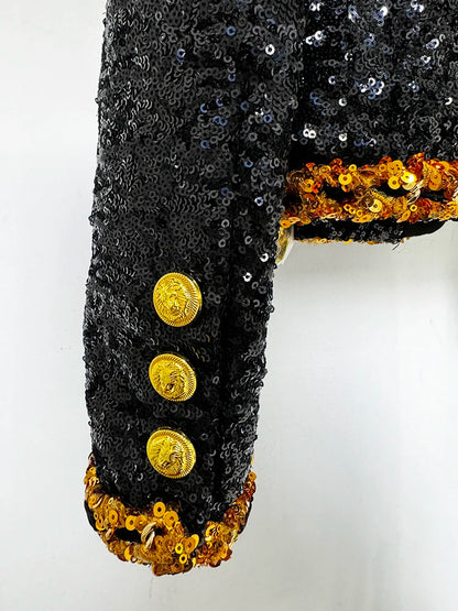 HIGH STREET Newest Fashion 2024 Designer Women's Gold Chains Sequined  Jacket