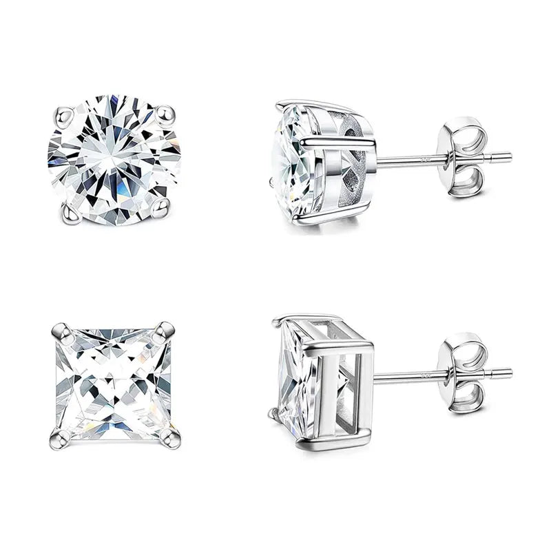 4-Piece Fashionable Micro-Inlaid Cubic Zirconia Women'S Stud Earrings, Gift For Festival
