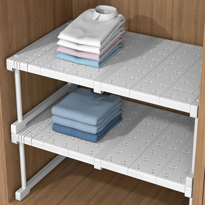 Closet Shelf Wardrobe Organizer Stackable Shelves Clother Storage Rack Telescopic Punch-Free Adjustable Wardrobe Divider Board