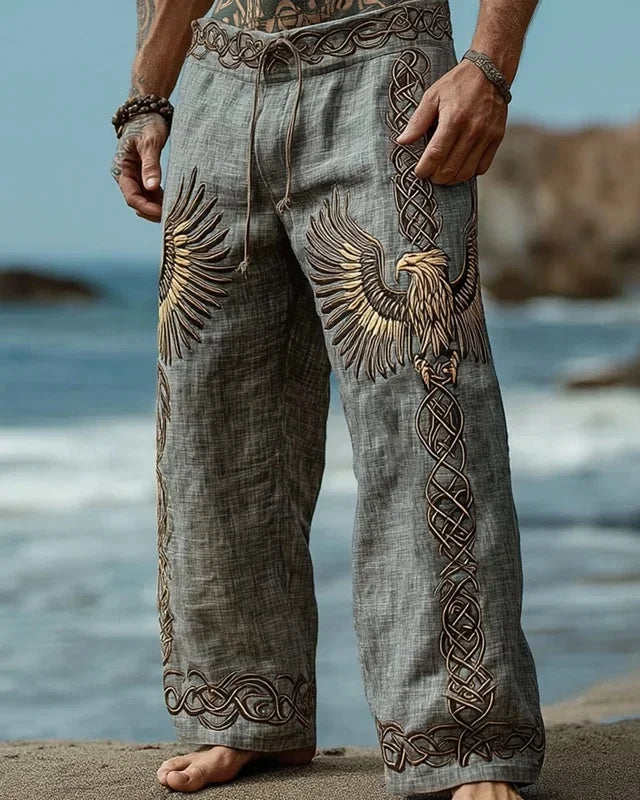 Men's Viking Nordic Sun Art Knot Tribe Celtic Rune 3D Printed Casual Pants Drawstring Straight Leg Pants Summer Beach Pants