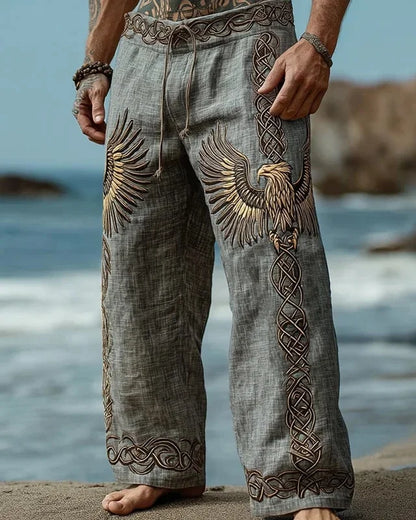 Men's Viking Nordic Sun Art Knot Tribe Celtic Rune 3D Printed Casual Pants Drawstring Straight Leg Pants Summer Beach Pants