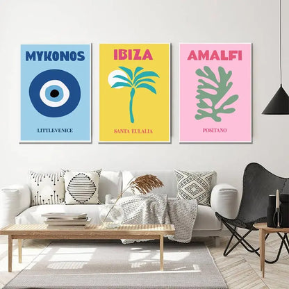 Mykonos Ibiza Miami Bondi Amalfi St.tropez Colourful Canvas Painting Travel Print Abstract Poster Murals Nordic Wall Art Decor