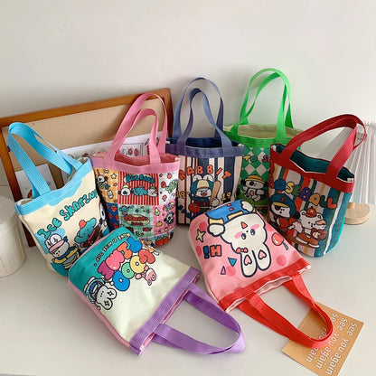 Casual Canvas Bucket Bag Tote Women Handbags Cartoon Print Lunch Bag Shopper Bag School Bag