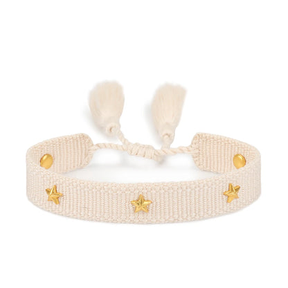 Rhinestone Embroidery Woven Bracelets Adjustable Rope Stackable Bangle For Women