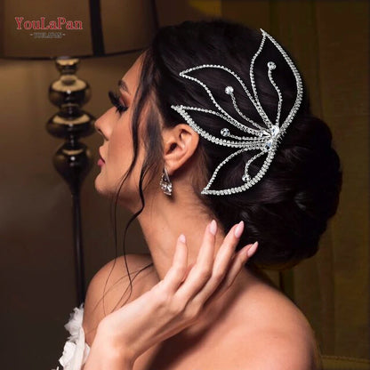 YouLaPan Crystal Leaves Hair Comb Bridal Wedding Hair Accessories Handmade Fashion Woman Rhinestone Flower Headwear HP621
