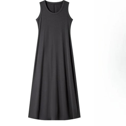 VIMLY Summer Tank Dresses 2025 Woman Simple Gray Cotton Blend Knitted Loose Sleeveless A Line Long Dress Women's Clothing M9852
