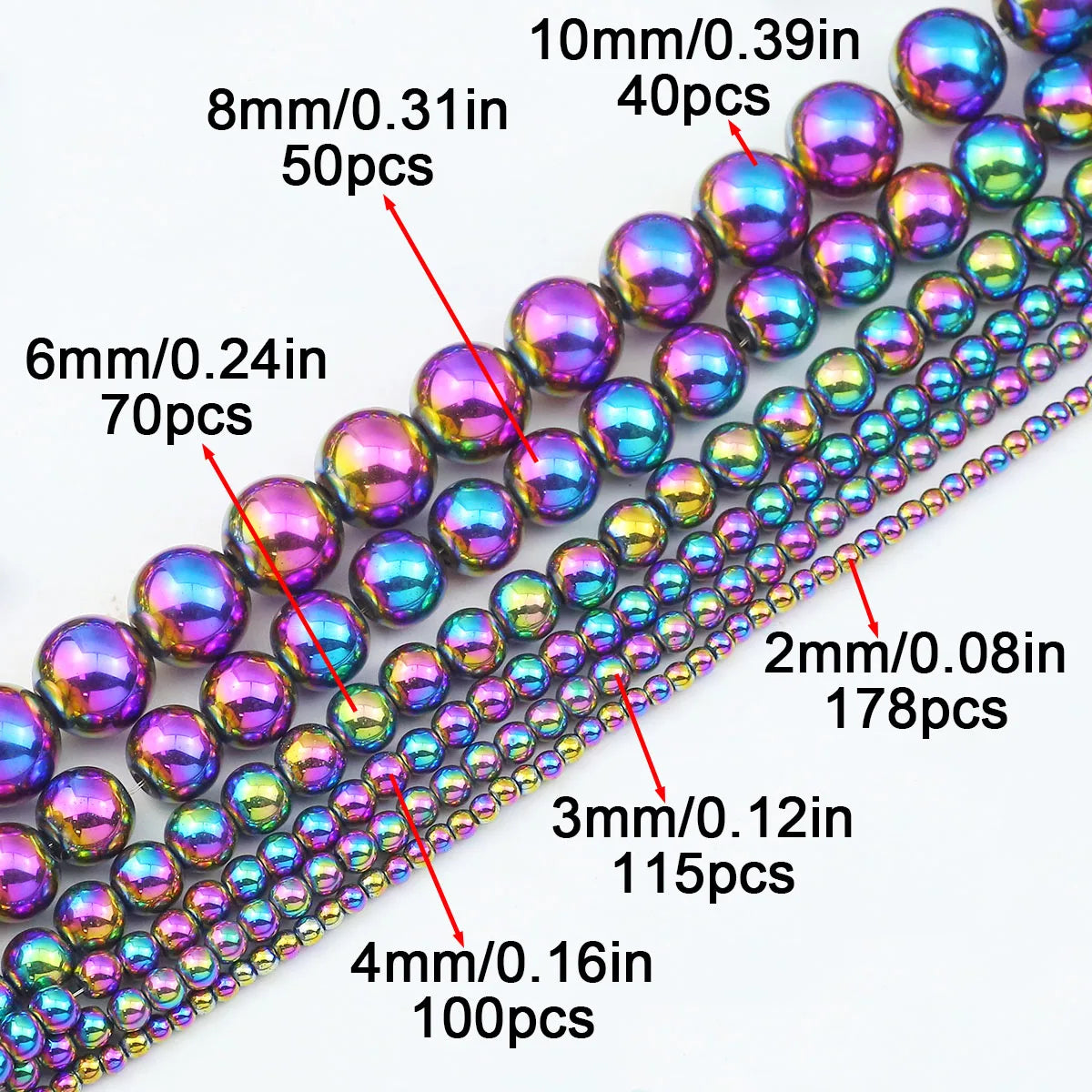 BTFBES 2-10mm Silver Color Round Beads Natural Stone Hematite Gem Non-magnetic Loose Ball For Jewelry Bracelet Necklace DIY 15''