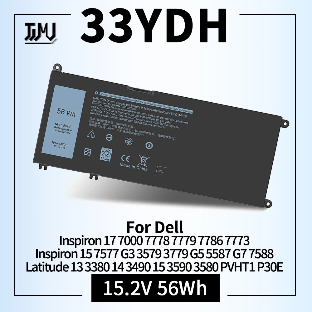 56WH 33YDH Laptop Battery for Dell Inspiron 17 7000 7778 7779 7786 7773 15 7577 G3 3579 3779 G5 5587 G7 7588 Latitude 13 3380