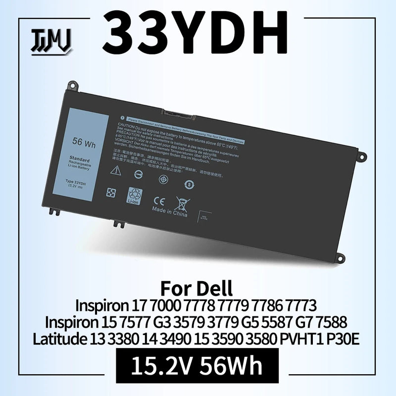 56WH 33YDH Laptop Battery for Dell Inspiron 17 7000 7778 7779 7786 7773 15 7577 G3 3579 3779 G5 5587 G7 7588 Latitude 13 3380