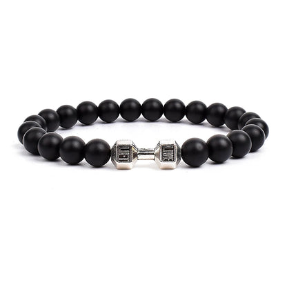 Dumbbells For Men Beads Bracelet Natural Black Volcanic Lava Stone Energy Barbell Fashion Bracelets Bangles Handmade Jewelry
