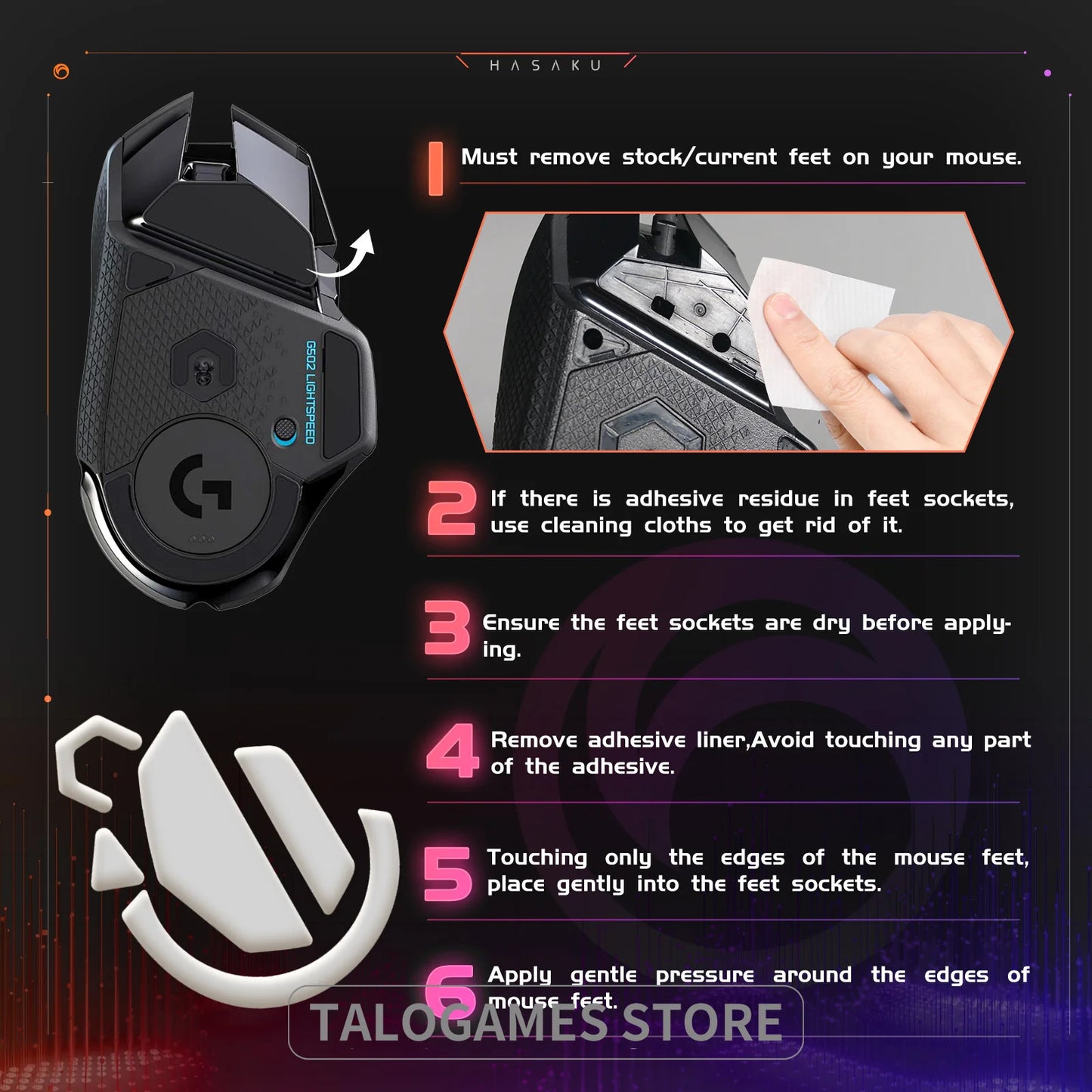 2Sets HASAKU Rounded Curved Edges Gaming Mouse Feet Skates for Logitech G502 Wireless Gaming Mouse Feet Pad Replacement