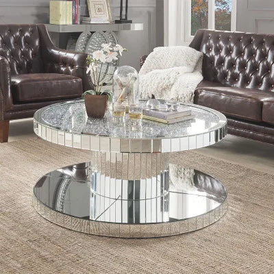 Living room mirror furniture glass top hollow center coffee table
