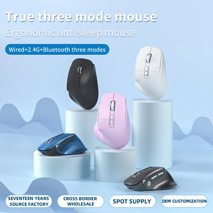 Lenovo 3 Mode Wireless Mouse Bluetooth 5.3+2.4G+Wired Ergonomic RGB Gaming Mouse with Macro Keys Rechargeable for Office Gaming