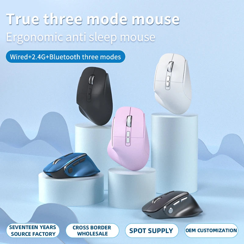 Lenovo 3 Mode Wireless Mouse Bluetooth 5.3+2.4G+Wired Ergonomic RGB Gaming Mouse with Macro Keys Rechargeable for Office Gaming