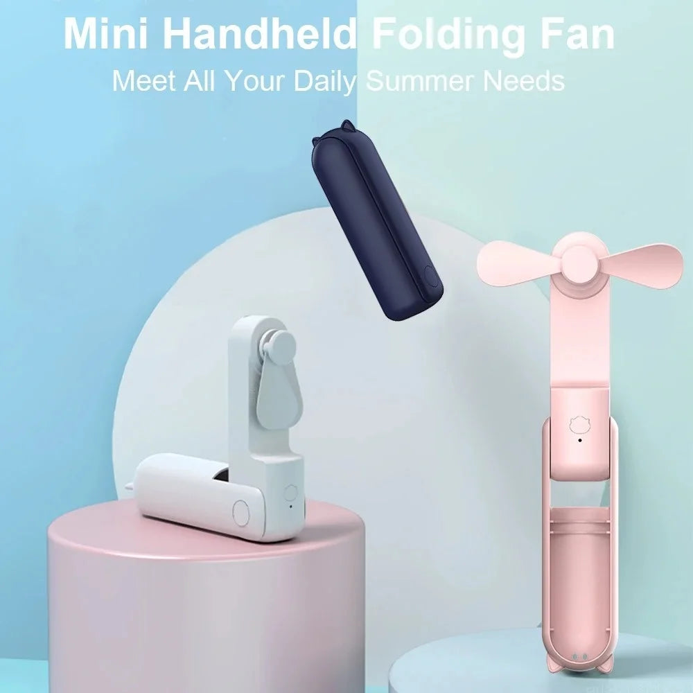 Portable Mini Handheld Fan Small Pocket Fan USB Rechargeable Battery Fan Folding Cooling USB Hand Fan with Power Bank