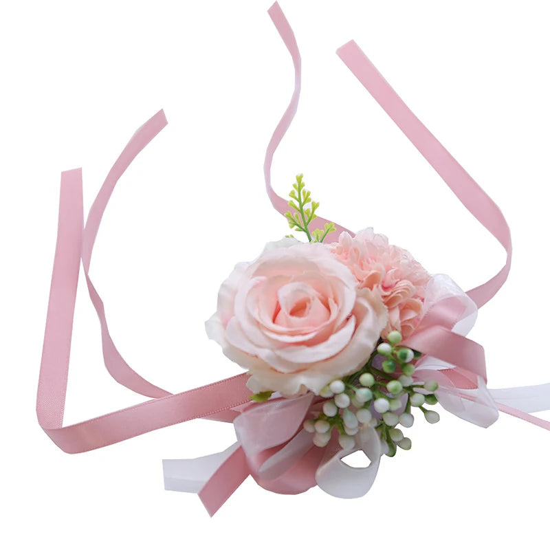 Girls Bridesmaid Wrist Flowers Groom Boutonnier Suit Corsage Pins Artificial Silk Rose Fabric Hand Flowers Wedding Accessories