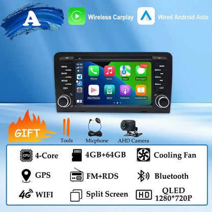 GPS Navigation 7 inch 4G Wifi Car Radio Android 16 for Audi A3 8P 2003-2011 S3 RS3 Sportback CarPlay Multimedia Player Video DSP