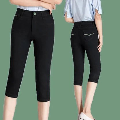 2025 New High waisted Women's Capri Denim Shorts Women Summer Thin Slim Vintage Jeans Stretch Short Straight leg Pants Leggings