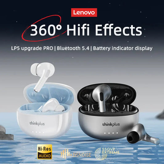 Lenovo LP5 Pro Wireless Bluetooth 5.4 Earphones TWS HiFi Sound Headphones Earbuds Gaming Sports Headset Touch Control With Mic