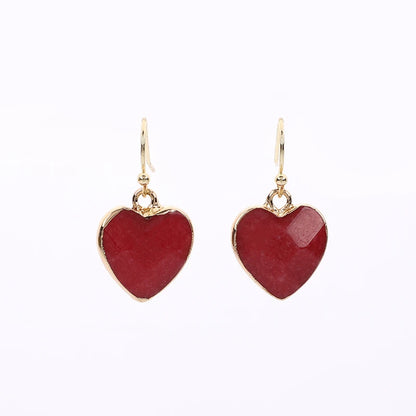Peach Heart Earrings Natural Stone Earrings Women's Heart Gold Plated Edging Jade Earrings Gifts