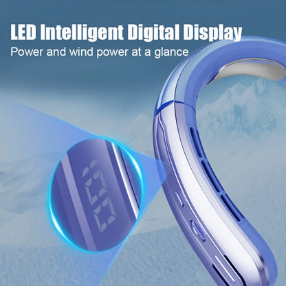 Lenovo Digital Display Neck Hanging Fan Portable 5 Speed Ultra Hanging Neck Fan USB Rechargeable Refrigeration Leafless Fan