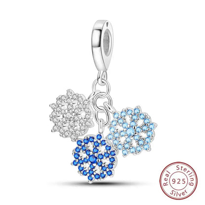 Original 925 Sterling Silver Charms Beads Winter Snowflake Snowman Igloo Penguin Pendant Fit Bracelet Women Jewelry Gift