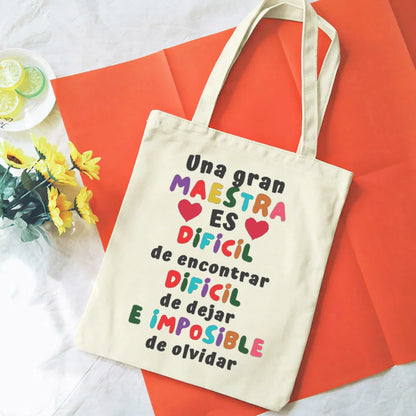 Spanish Printed Women Tote Bag Canvas Shopping Bags Female Travel Shoulder Bag Casual Handbag Graduation Thanks Gift for Teacher