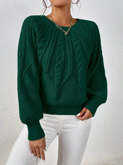 2025 Autumn/Winter New Women's Solid Color Cable Knit  Pullover Sweater Basic Soft Sweaters For Women Jacquard Tops