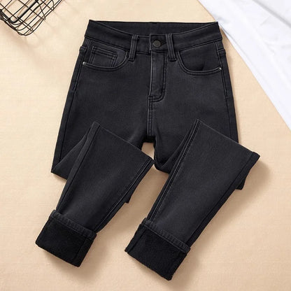 Thiened Fce High Waist Women's Jeans Elastic Stretchy Long Pants Winter Wear High Waist Cotton Stretch Denim Trousers