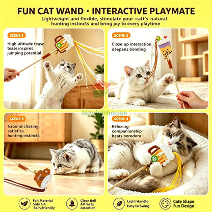 Pet Cat Toys Original New Products Cat Teasing Cat Bar Milk Tea Coffee Beer Style Long Tassel Bite Resistant Lovely Pet Toys