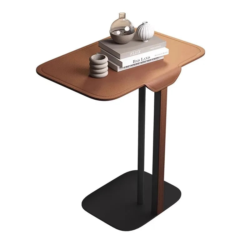 Italian Minimalist Saddle Leather Side Table Sofa Bedside Corner Table Luxury Home Living Room Coffee Table High End Furniture