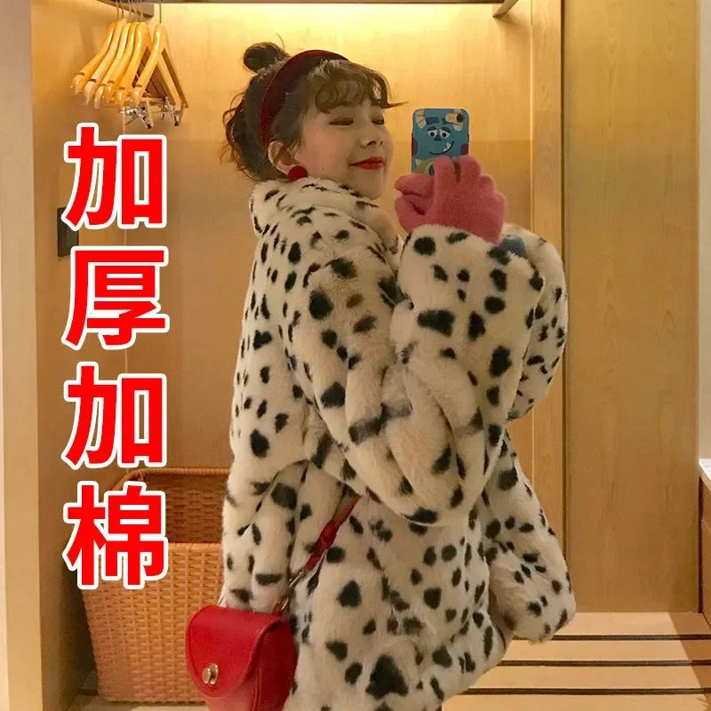 Korean Version 2025 Winter New Item Imitation fur Leopard Print fur Coat fur Integrated Coat Women's Cool Style Women's Clothing