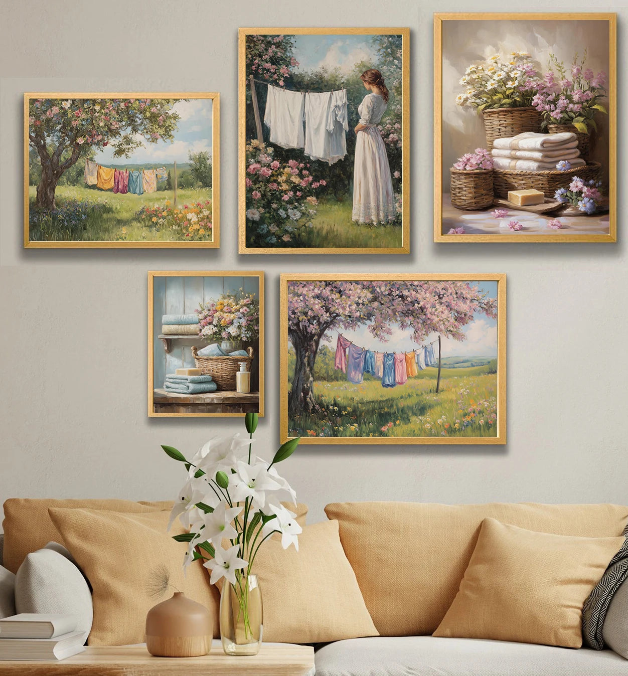 Classic Oil Painting Laundry Room with Clothes Hanging Poster Canvas Art Painting Printing Home Room Wall Pictures Decor Gift