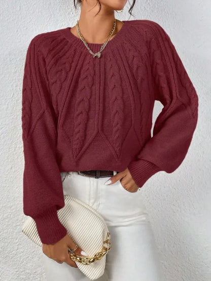 2025 Autumn/Winter New Women's Solid Color Cable Knit  Pullover Sweater Basic Soft Sweaters For Women Jacquard Tops