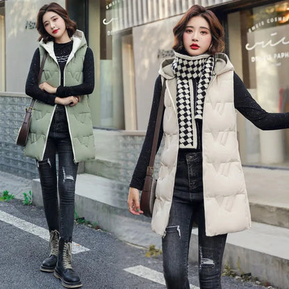 Double Side Vest Korean Slim Hooded Down Cotton Vest Women Waistcoat Sleeveless Jacket 2025 Autumn Winter Jacket Female Coat
