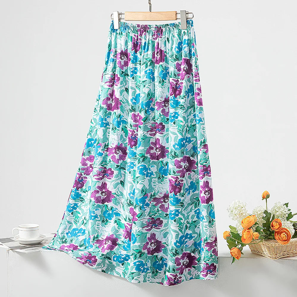 New 2024 Elegant Women Tulle Skirt Korean Fashion Boho Floral A Line Ladies Pleated Skirt Summer Chic High Waist Party Vestidos