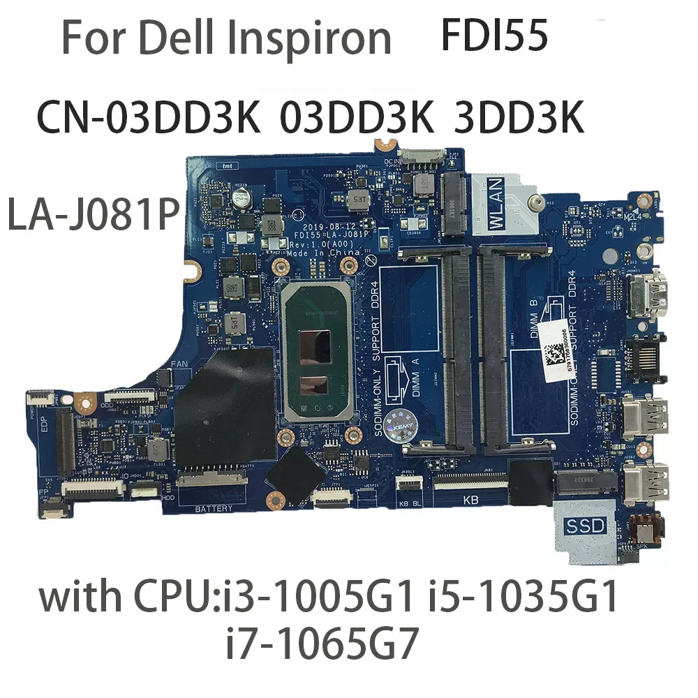 Laptop Motherboard For Dell Inspiron FDI55 LA-J081P with 3501 3493 3593 CPU：i3-1005G1 I5-1035G1 W20W5 62DM7 CY