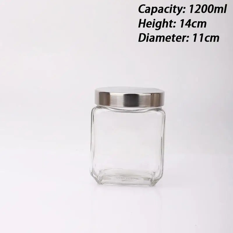Glass Jar Stainless Steel Lid Storage Essentials Square Airtight Glass Jars For Storing Kitchen Grains