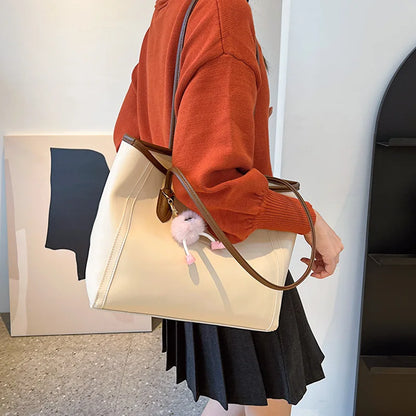 Solid Color PU Leather Women's Handbag, Versatile Korean Single Shoulder Underarm Bag, Temperament Tote Bag for Women Daily Use
