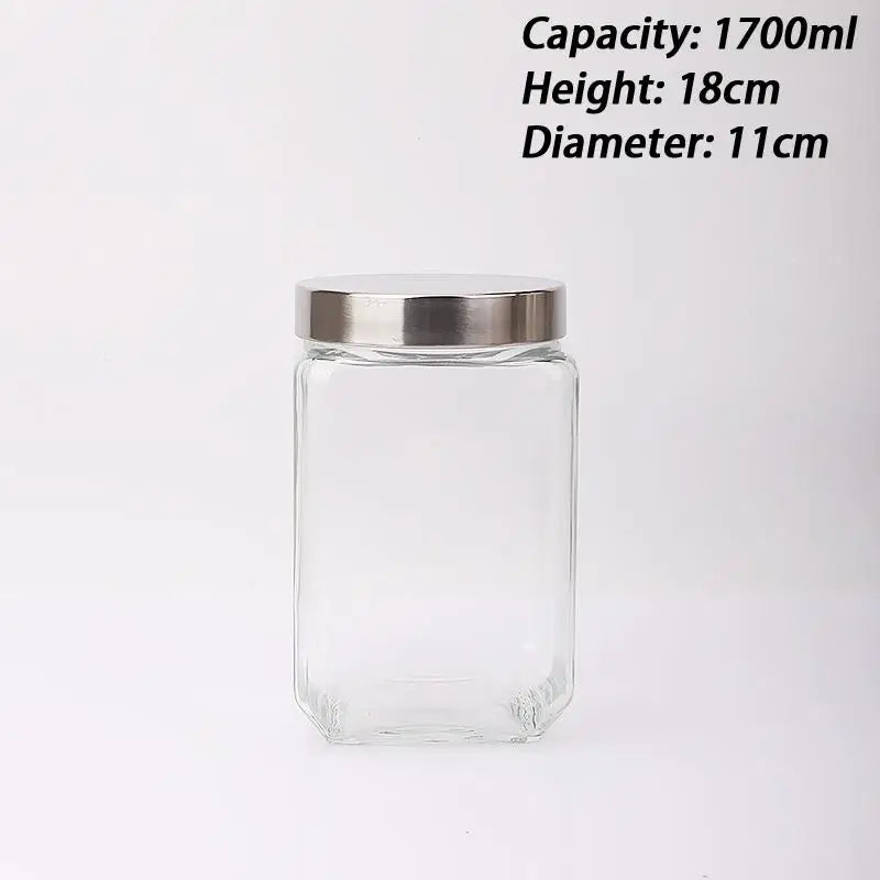 Glass Jar Stainless Steel Lid Storage Essentials Square Airtight Glass Jars For Storing Kitchen Grains