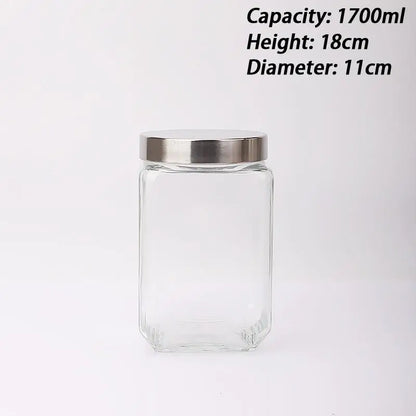 Glass Jar Stainless Steel Lid Storage Essentials Square Airtight Glass Jars For Storing Kitchen Grains