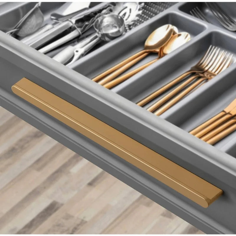 Multi-Size (80-1200mm) Cabinet Handles - Solid Aluminum Alloy Rounded Corner Pulls, Brushed Gold Finish for Wardrobe & Kitchen